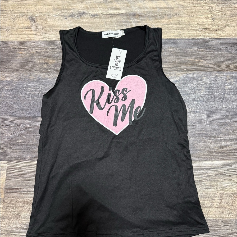 Black Tank Top with Pink Heart Design